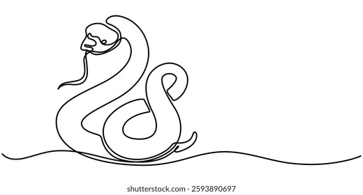 Snake in one continuous line. One line drawing, minimalism. Vector illustration. Snake One continuous line drawing. Snake in simple doodle style, Snake one line continuous. Hand drawn vector art. 