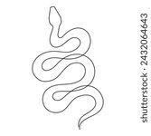 Snake one line art,hand drawn continuous drawing contour,symbol of new year 2025.Poisonous reptile serpent outline,wildlife nature concept.Editable stroke.Isolated.Vector illustration