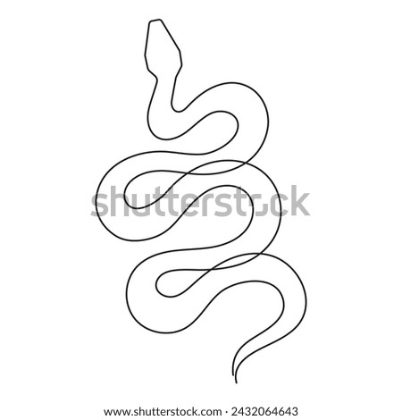 Snake one line art,hand drawn continuous drawing contour,symbol of new year 2025.Poisonous reptile serpent outline,wildlife nature concept.Editable stroke.Isolated.Vector illustration