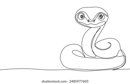 Snake one line continuous. Line art snake, symbol 2025 year. Hand drawn vector art. 