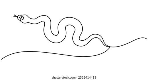 Serpiente una línea continua. Arte de línea de serpiente. Arte vectorial dibujado a mano, Ilustración vectorial de víbora aislada sobre fondo blanco. Para los niños libro para colorear, serpiente una línea continua. Arte vectorial dibujado a mano.