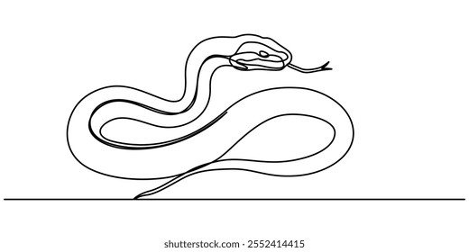 Serpiente una línea continua. Arte de línea de serpiente. Arte vectorial dibujado a mano, Ilustración vectorial de víbora aislada sobre fondo blanco. Para los niños libro para colorear, serpiente una línea continua. Arte vectorial dibujado a mano.