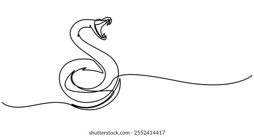 Serpiente una línea continua. Arte de línea de serpiente. Arte vectorial dibujado a mano, Ilustración vectorial de víbora aislada sobre fondo blanco. Para los niños libro para colorear, serpiente una línea continua. Arte vectorial dibujado a mano.