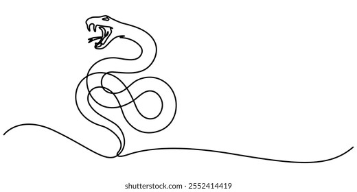 Serpiente una línea continua. Arte de línea de serpiente. Arte vectorial dibujado a mano, Ilustración vectorial de víbora aislada sobre fondo blanco. Para los niños libro para colorear, serpiente una línea continua. Arte vectorial dibujado a mano.