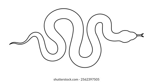 Snake one line continuous. Hand drawn vector art, Continuous one line art drawing of venomous snake outline art vector illustration, Vector illustration of viper isolated on white background. For kids