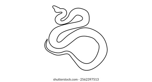 Snake one line continuous. Hand drawn vector art, Continuous one line art drawing of venomous snake outline art vector illustration, Vector illustration of viper isolated on white background. For kids