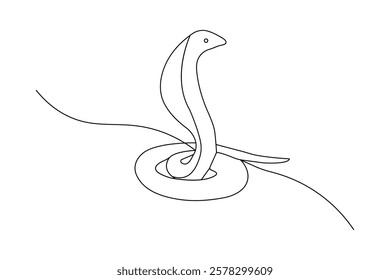 Snake one line drawing of minimalist vector icon with black and white background