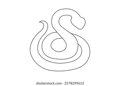 Snake one line drawing of minimalist vector icon with black and white background