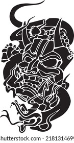 Snake and Oni Mask Vector Stenci, Black and White