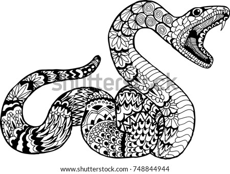 Snake Open Mouth Hand Drawn Patterns Stock Vector (Royalty Free