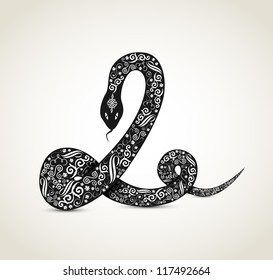 Snake with ornaments, zodiac sign, vector