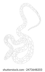 snake outline in polygonal mosaic style for decoration or coloring. symbol of the year 2025 snake. BW vector illustration isolated