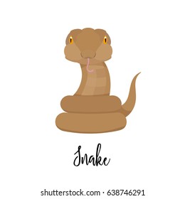 Snake painted in a child's flat style. Serpent on a white background. Year of the snake. Chinese horoscope. Cobra, viper, anaconda. Animal. Vector.