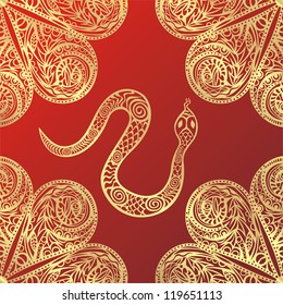 Snake pattern background vector illustration red and gold