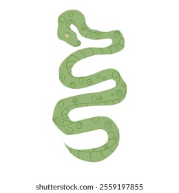 Snake with patterns coiled in a wavy shape, simplistic cartoon style, displayed on a white background.