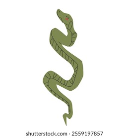 Snake with patterns coiled in a wavy shape, simplistic cartoon style, displayed on a white background.