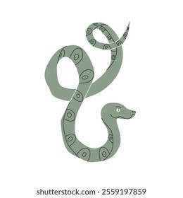 Snake with patterns coiled in a wavy shape, simplistic cartoon style, displayed on a white background.