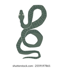 Snake with patterns coiled in a wavy shape, simplistic cartoon style, displayed on a white background.