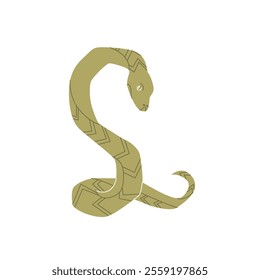 Snake with patterns coiled in a wavy shape, simplistic cartoon style, displayed on a white background.