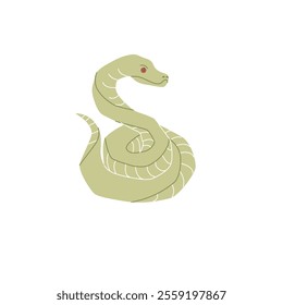 Snake with patterns coiled in a wavy shape, simplistic cartoon style, displayed on a white background.