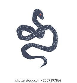 Snake with patterns coiled in a wavy shape, simplistic cartoon style, displayed on a white background.