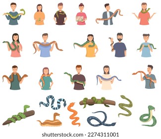 Snake pet icons set cartoon vector. Nature animal. Tropical skin