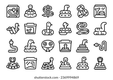 Snake pet icons set outline vector. Nature animal. Adult reptile