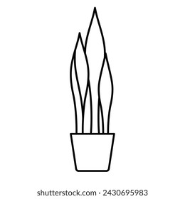 Planta de serpiente, icono de línea. Planta de casa Dracaena trifasciata, ilustración lineal. Planta interior alta en una olla de cerámica. Pictograma, trazo editable, signo minimalista