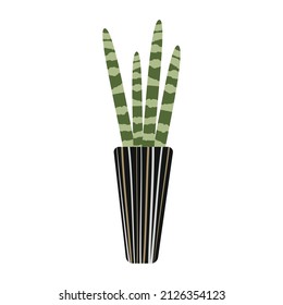 Snake plant vector illustration. Sansevieria plant on a black ceramic plant pot. Dracaena trifasciata. 3D looking scalable vector design.