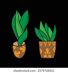 Snake Plant Vector Illustration . Sansevieria Green Leaves, Indoor Houseplant, Minimalist Decor, Tropical Foliage, Potted Plant, Botanical Art, Isolated Clipart, Natural, Home Garden Design.