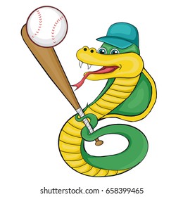 Snake playing baseball.  Cartoon style. Clip art for children.