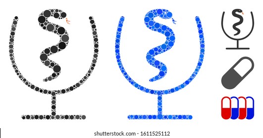 Snake poison composition of spheric dots in variable sizes and color tints, based on snake poison icon. Vector filled circles are united into blue composition.