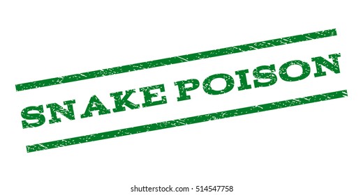 Snake Poison watermark stamp. Text tag between parallel lines with grunge design style. Rubber seal stamp with dirty texture. Vector green color ink imprint on a white background.