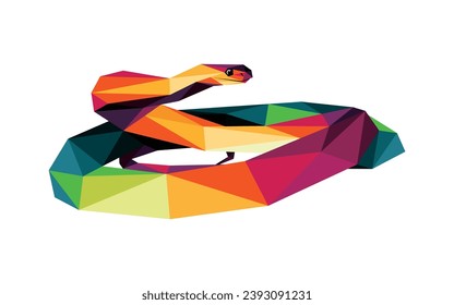 Snake in Polygon Colorful Vector. Abstract Illustration of Snake. Low Poly Colorful Snake