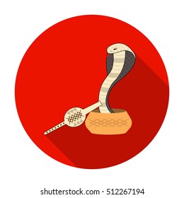 Snake and pungi icon in flat style isolated on white background. India symbol stock vector illustration.