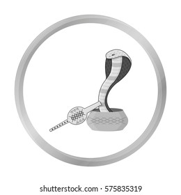 Snake and pungi icon in monochrome style isolated on white background. India symbol stock vector illustration.