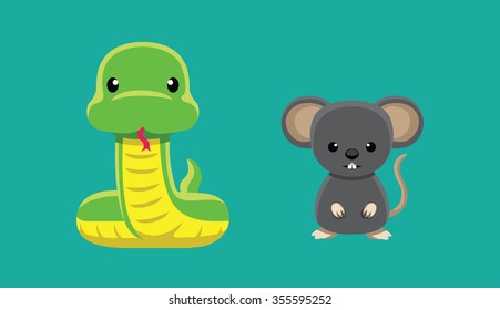 Snake Rat Doll Set Cartoon Vector Illustration
