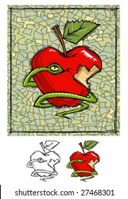 Snake with red apple.Distinctive artwork style.