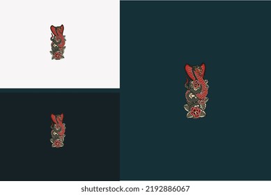 snake and red flowers vector illustration design