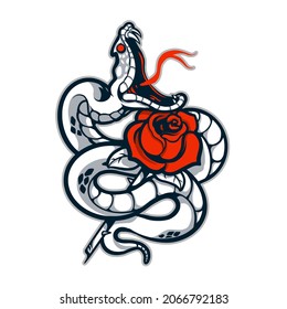 snake and red rose vector illustration 