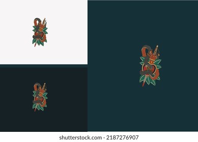 diseño de ilustración de vector de serpientes y rosas rojas