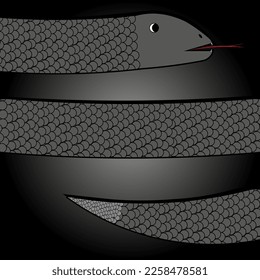 Snake with red tongue on gradient background. Creative art with python. 