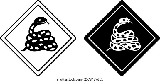 Snake Road Signs. Black and White Vector Icons. Reptile. Road Sign Warning Animals Crossing Road. Zoo Sticker