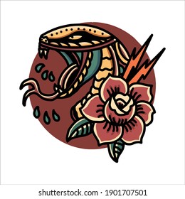 diseño vectorial de tatuajes de serpiente y rosa