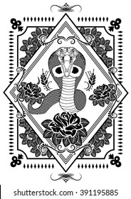 Snake and roses illustration.
vector tattoo design.
