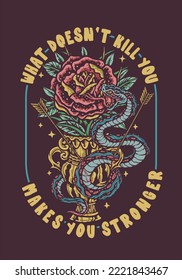 Snake and roses tattoo style vintage illustration