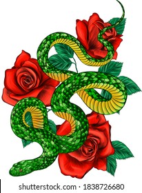 snake with roses vector illustration