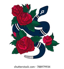 Snake and roses.Embroidery and print design.