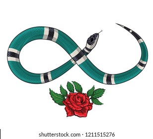 Snake and roses.Embroidery and printing use t-shirt