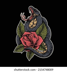 Ilustraciones de rosas texturadas de serpientes y tosas